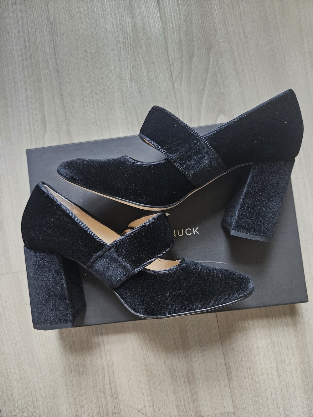 Tuckernuck Black Velvet Mary Jane Block Heels